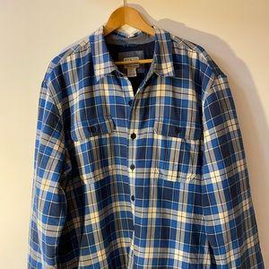 LL Bean Mens Flannel Lined Blue & Beige Plaid Shirt Jacket Shacket XXL Tall